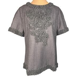Lela Rose‎ Gray Wool Tee Top Embellished Blouse Size 12